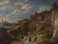 londongallery/david teniers the younger - a gipsy fortune teller in a hilly landscape